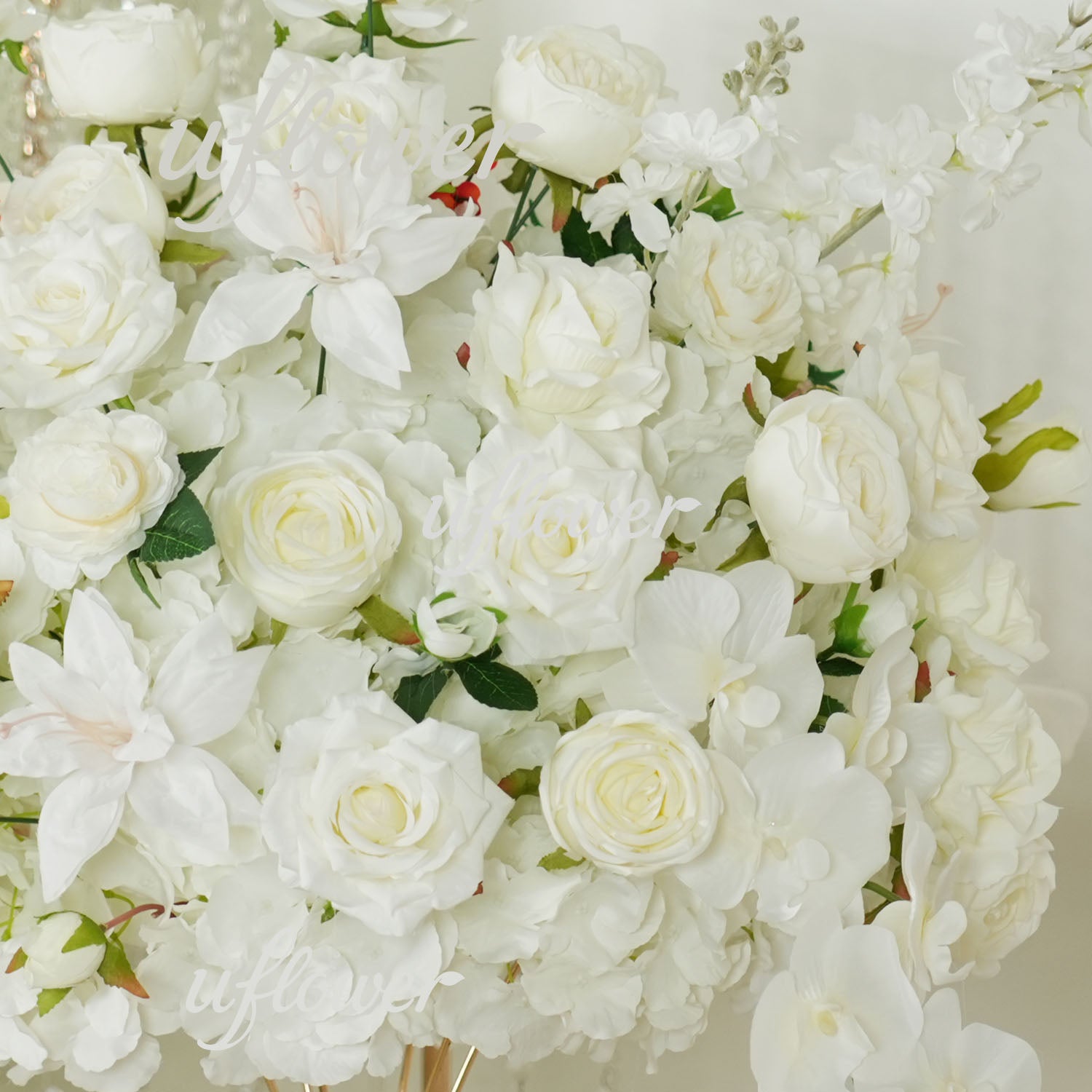 Uflower White Rose Table Runner Sofa Floral Wedding Backdrop Decor